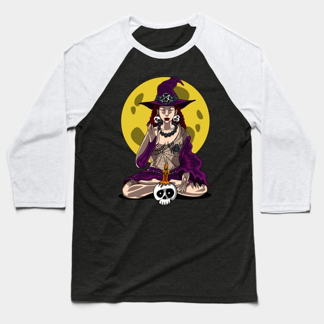 Witch Yoga Meditation Baseball T-Shirt by underheaven